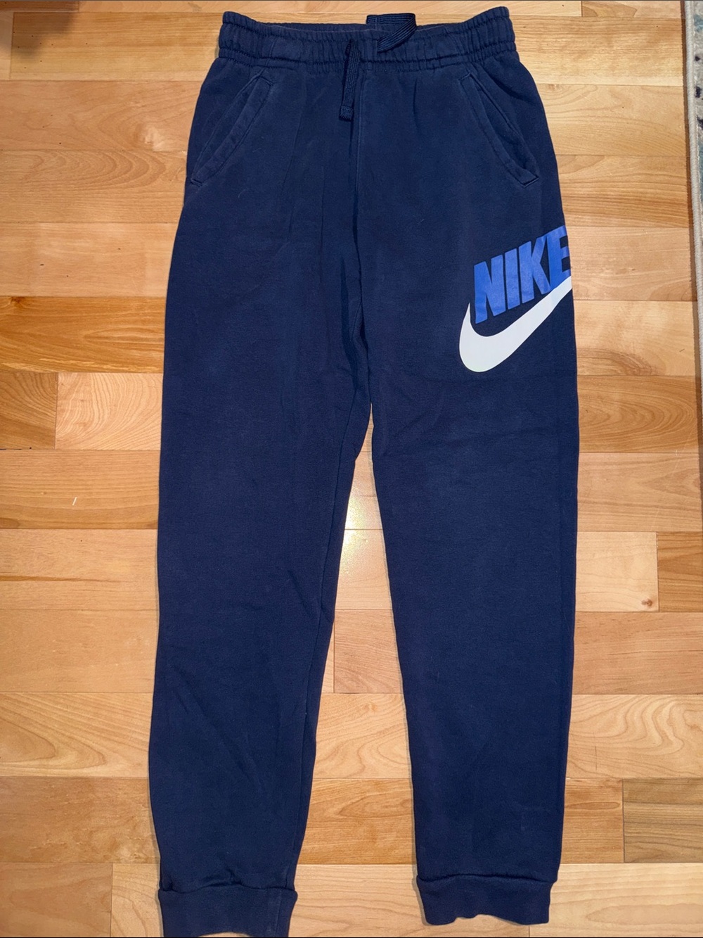 Nike Navy Blue Sweatpants with White and Royal Blue Logo EUC